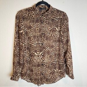 The Kooples Leopard Print Button Up Top Size XXS Semi Sheer Blouse Mobwives
